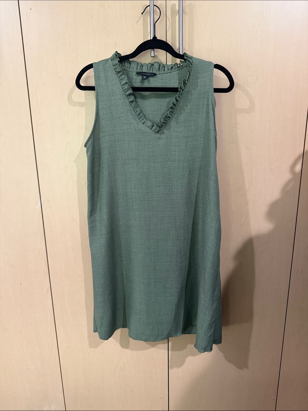 Sleeveless Ruffle V-Neck Green Dress